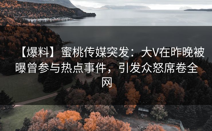 【爆料】蜜桃传媒突发：大V在昨晚被曝曾参与热点事件，引发众怒席卷全网