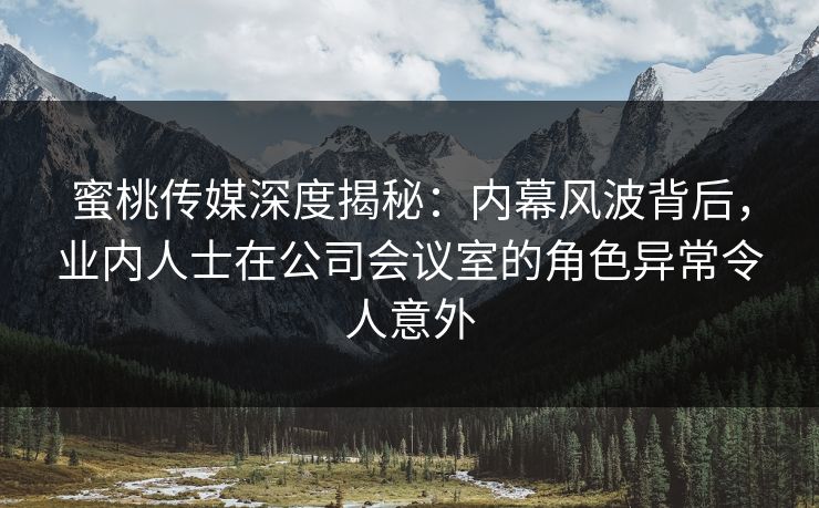 蜜桃传媒深度揭秘：内幕风波背后，业内人士在公司会议室的角色异常令人意外